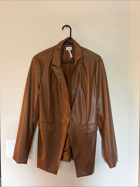 Faux Leather Brown Blazer Jacket